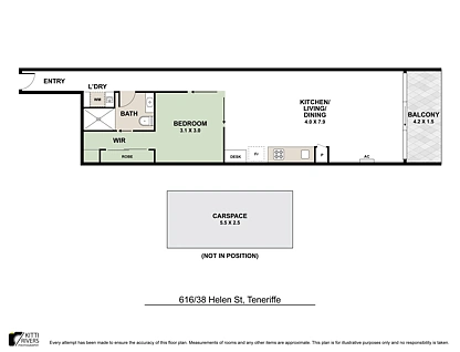 616/38 Helen Street, Teneriffe, Brisbane - Inner City Region, 1 Schlafzimmer, 1 Badezimmer, Apartment