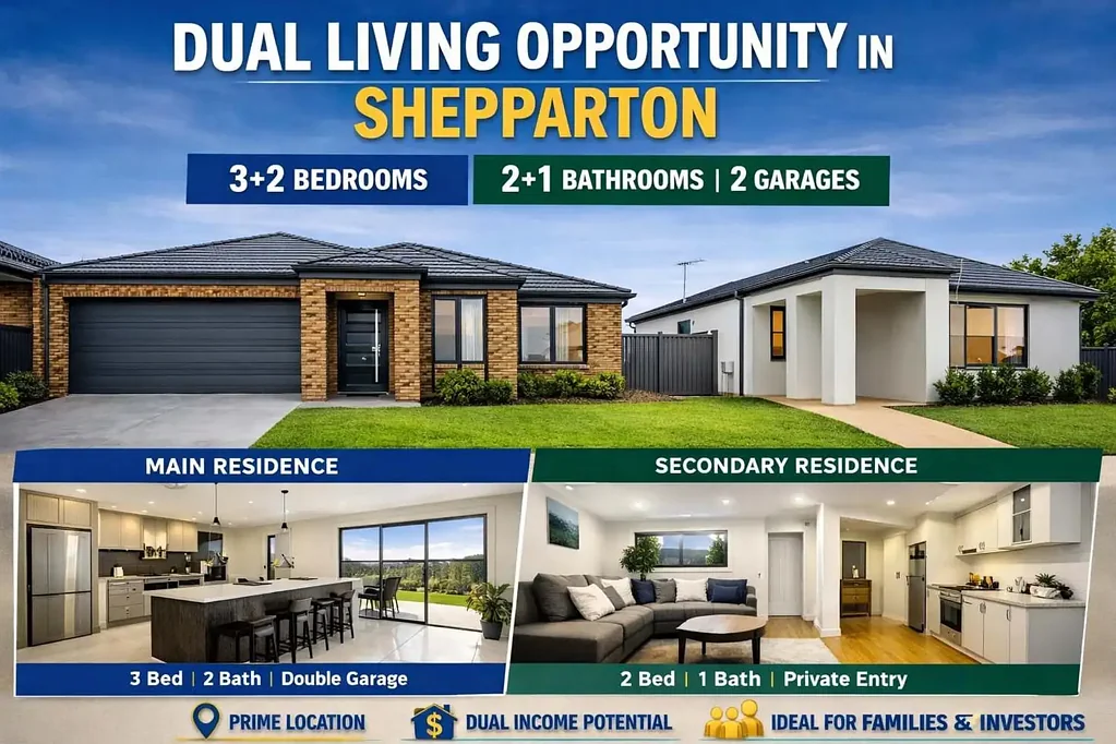 Shepparton 5ห้องนอน Modern Dual‑Living Opportunity in Shepparton – 3+2 Bedrooms, 2+1 Bathrooms, 2 Garages