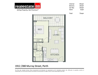 1912/380 Murray Street, Perth, Perth CBD, 1 phòng ngủ, 1 phòng tắm, Apartment