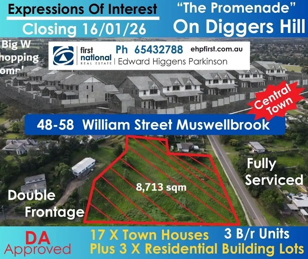 Muswellbrook EXPRESSION OF INTEREST SALE ON A UNIQUE 8,713 SQM PARCEL OF DEVELOPMENT LAND IN THE HEART OF TOWN LESS THAN 400 mtrs TO THE MAIN STREET