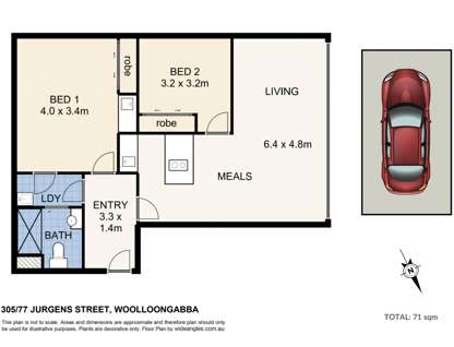 305/77 Jurgens Street, Woolloongabba, QLD 4102, 2 Bedrooms, 1 Bathrooms, Apartment