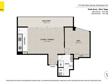 171/26 Felix Street, Brisbane City, Brisbane - Inner City Region, 1 غرف, 1 حمامات, Apartment
