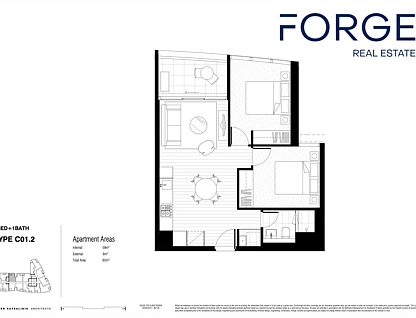 816/628 Flinders Street, Docklands, Melbourne CBD, 2 chambres, 1 salles de bain, Apartment