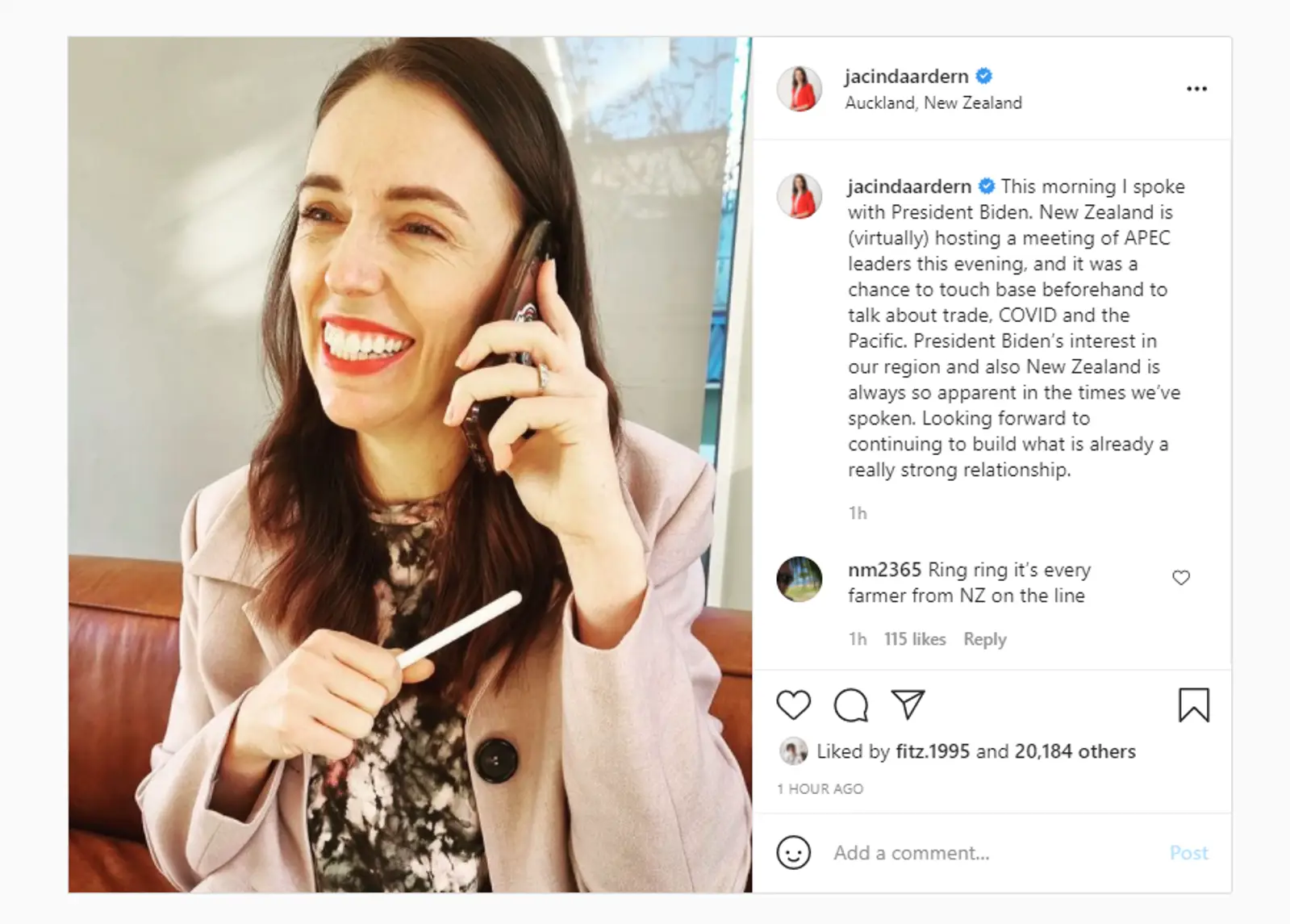 Jacinda Ardern和拜登通话 拜登盛赞其领导力