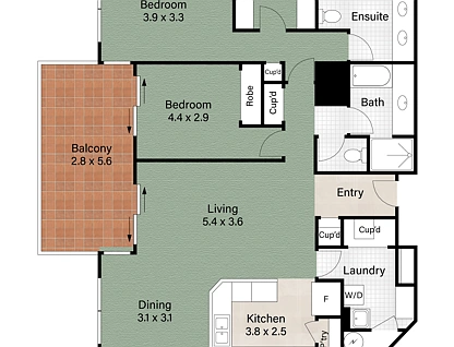 21/42 Ferry Street, Kangaroo Point, Brisbane - Eastern Region, 2 ਕਮਰੇ, 2 ਬਾਥਰੂਮ, Apartment