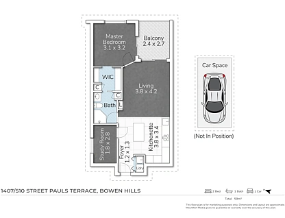1407/510 St Pauls Terrace, Bowen Hills, Brisbane - Inner City Region, 1 Kuwarto, 1 Banyo, Apartment