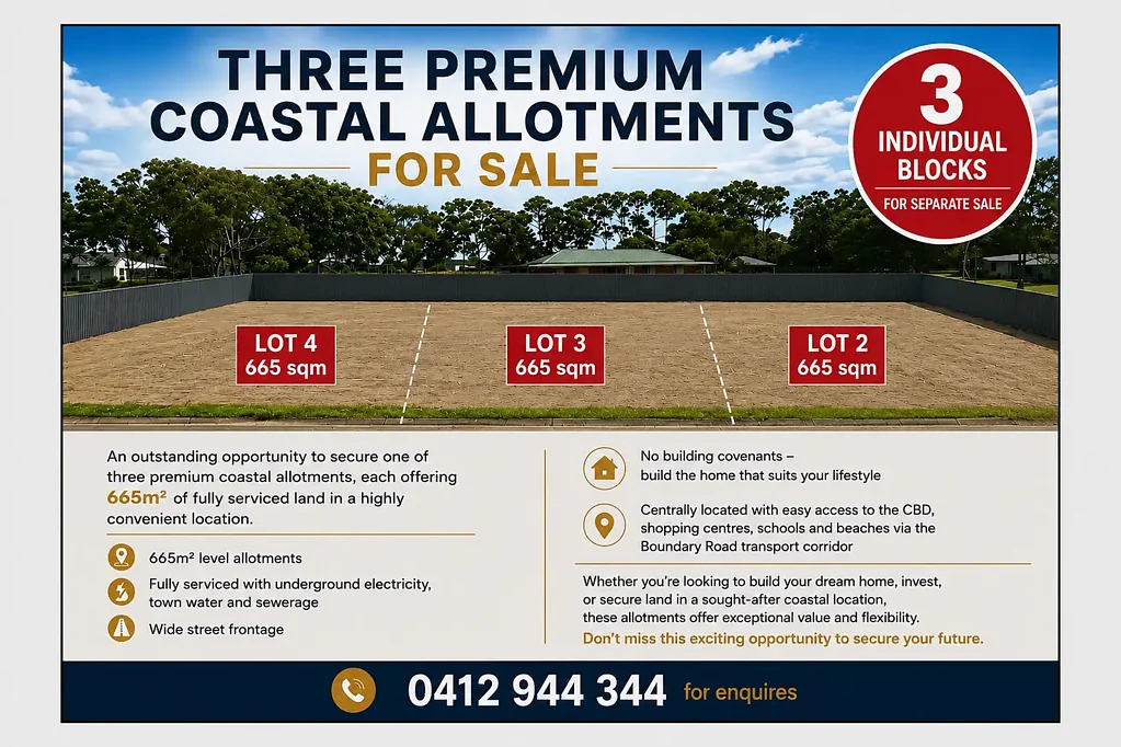 Urangan 3 x INDIVIDUAL COASTAL ALLOTMENTS FOR SALE