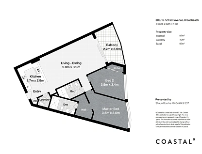 303/10-12 First Avenue, Broadbeach, Gold Coast, 2 ห้องนอน, 2 ห้องน้ำ, Apartment