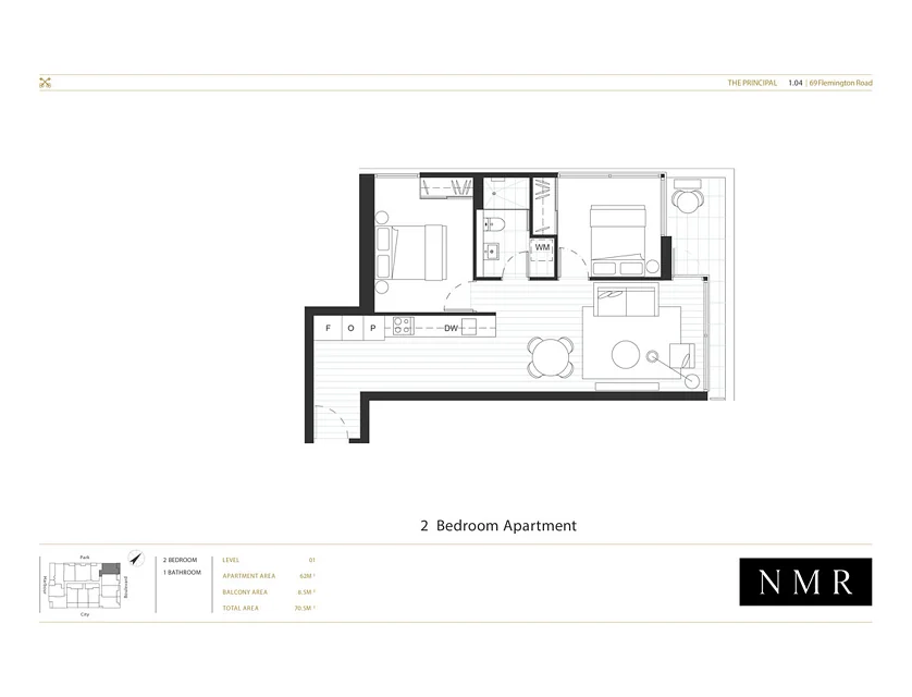1.04/69 Flemington Road, North Melbourne, Melbourne CBD, 2 ห้องนอน, 1 ห้องน้ำ, Apartment