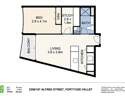 2206/167 Alfred Street, Fortitude Valley, Brisbane - Inner City Region, 1部屋, 1バスルーム, Apartment