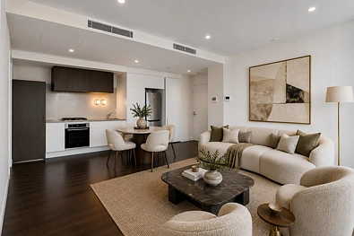 Melbourne 2chambre Elevated 2-Bedroom Luxury with Sweeping City Views at Queens Place