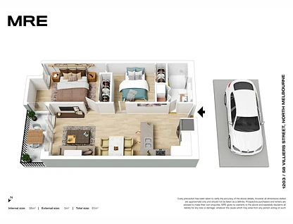 1203/58 Villiers Street, North Melbourne, Melbourne CBD, 2 Bedrooms, 1 Bathrooms, Apartment
