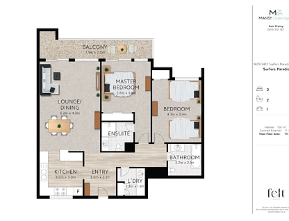 1605/3422 Surfers Paradise Boulevard, Surfers Paradise, Gold Coast, 2 phòng ngủ, 2 phòng tắm, Apartment