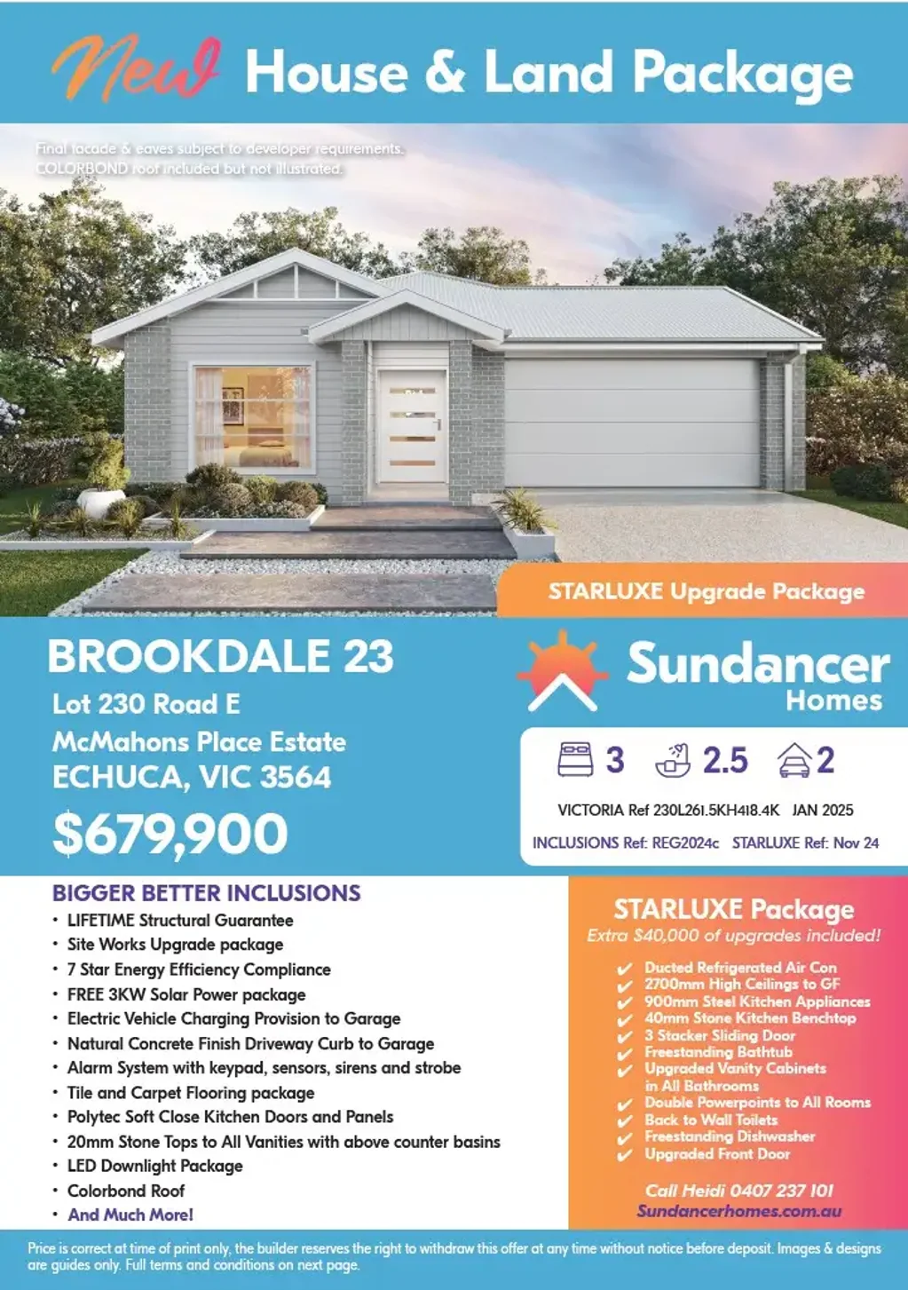 Echuca 3 Bedroom Sundancer Homes present Brookdale 23 with lifetime structural guarantee
