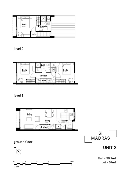 3, 4, 6/61 Madras Street, Wellington, 3房, 2浴, Townhouse