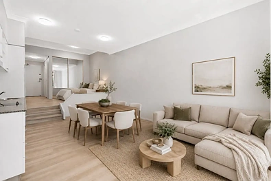 Neutral Bay Neutral Bay中心 工作室如一居室 朝北采光佳 双层窗隔音 现代厨房 石材台面 安全大楼 有车位 Stylish, Split-Level Studio in Prime Neutral Bay Location