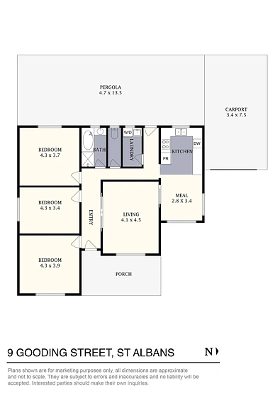 9 Gooding Street, St Albans, VIC 3021, 3房, 1浴, House