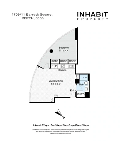 1709/11 Barrack Square, Perth, WA 6000, 1 slaapkamers, 1 badkamers, Apartment