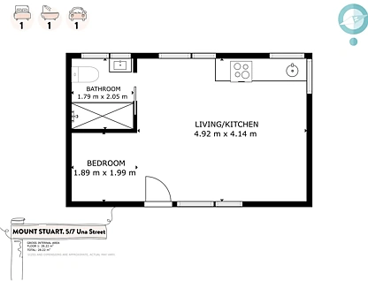 5/7 Una Street, Mount Stuart, Hobart, 1房, 1浴, Apartment