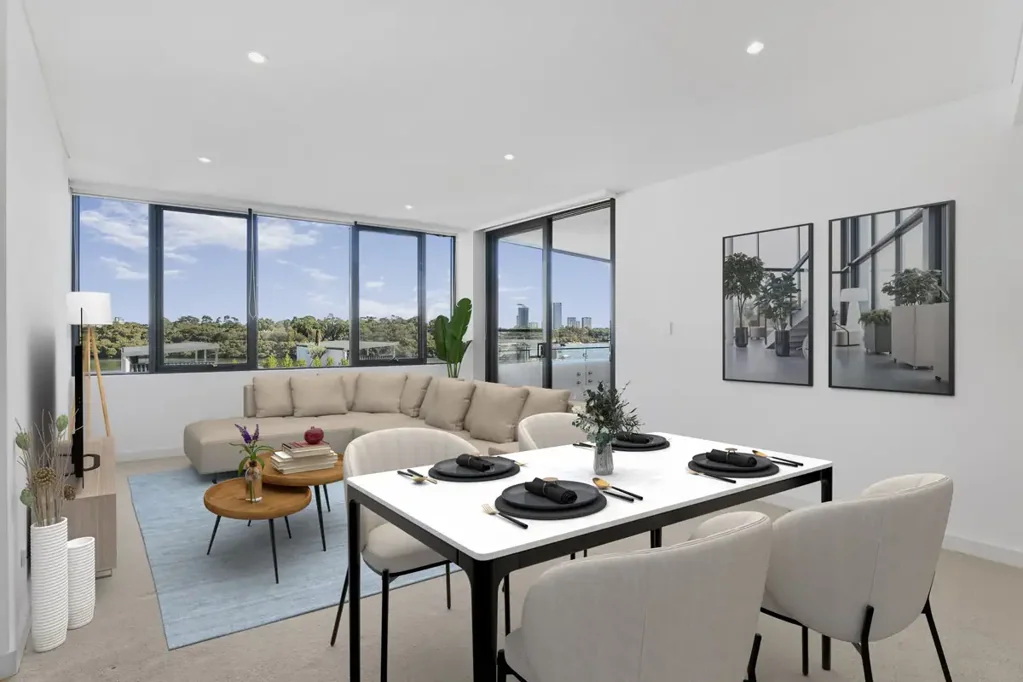 Mortlake 2 Bedroom Luxury bayside apartment with water views, designer finishes & a study nook