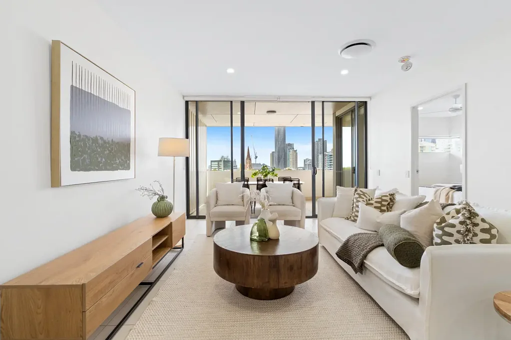 Spring Hill 2 Bedroom Luxurious North-East Corner Living with City Views & Rare Two-Car Accommodation