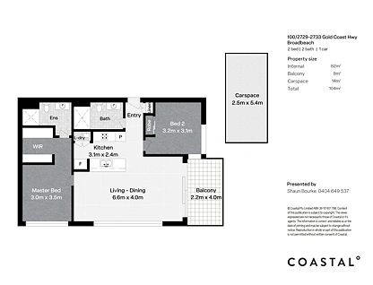 100/2729 Gold Coast Highway, Broadbeach, Gold Coast, 2 ਕਮਰੇ, 2 ਬਾਥਰੂਮ, Apartment