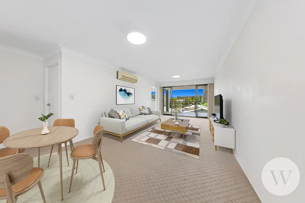 Annerley 2房 顶楼全景视野 宁静生活空间 阳台美景入室 开放式起居区 后部顶楼位置 地下游泳池 近CBD交通便捷 Quiet Top Floor Retreat with Sweeping Views