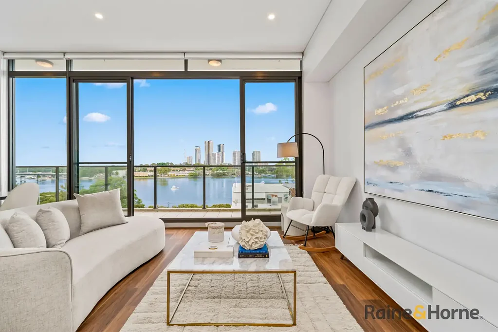 Ryde 2 Bedroom Stylish Eye-Level Water Views | 3.1m High Ceilings | Timber Floors | Walk to Station & Ferry