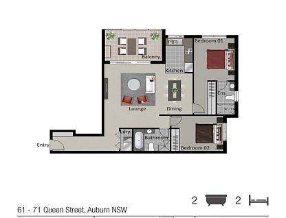 66/61 - 71 Queen Street, Auburn, Parramatta (Northwest suburbs), 2 ਕਮਰੇ, 2 ਬਾਥਰੂਮ, Apartment