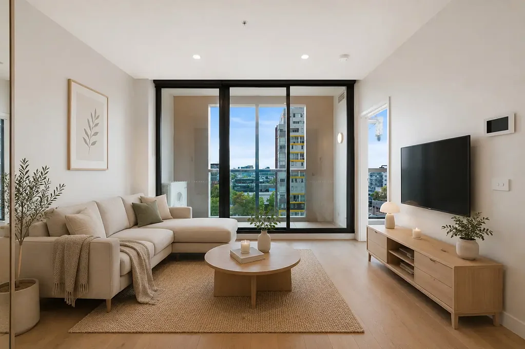 West Melbourne 1कमरा Stylish City-Edge Living with Study Area, Tandem Parking & Storage