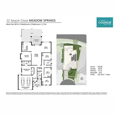 22 Sequin Close, Meadow Springs, WA 6210, 4房, 2浴, House