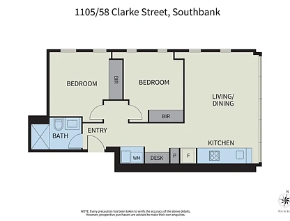 11/58 Clarke Street, Southbank, Melbourne CBD, 2 ਕਮਰੇ, 1 ਬਾਥਰੂਮ, Apartment