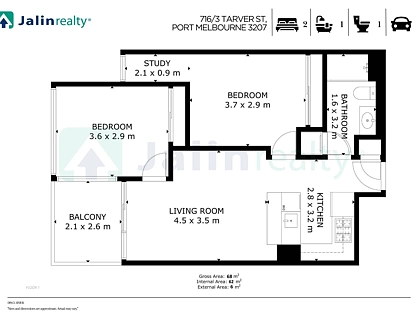 716/3 Tarver Street, Port Melbourne, Melbourne CBD, 2 ห้องนอน, 1 ห้องน้ำ, Apartment