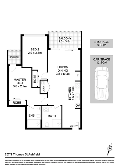 207/2 Thomas Street, Ashfield, NSW 2131, 2房, 2浴, Apartment