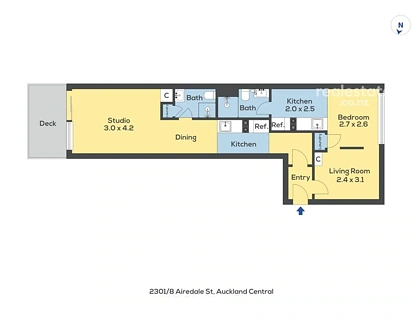 2301/8 Airedale Street, Auckland Central, Auckland City, 2部屋, 2バスルーム, Apartment