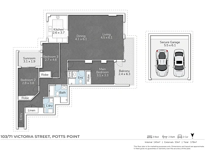 Level 11/103/71 Victoria Street, Potts Point, Sydney CBD, 3 chambres, 2 salles de bain, Apartment