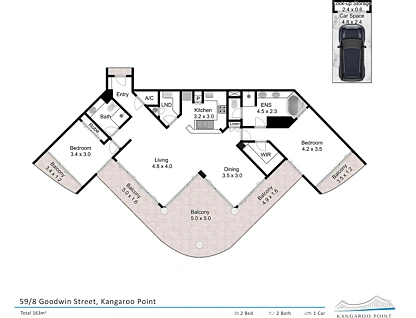 59/8 Goodwin Street, Kangaroo Point, Brisbane - Eastern Region, 2 Bedrooms, 2 Bathrooms, Apartment