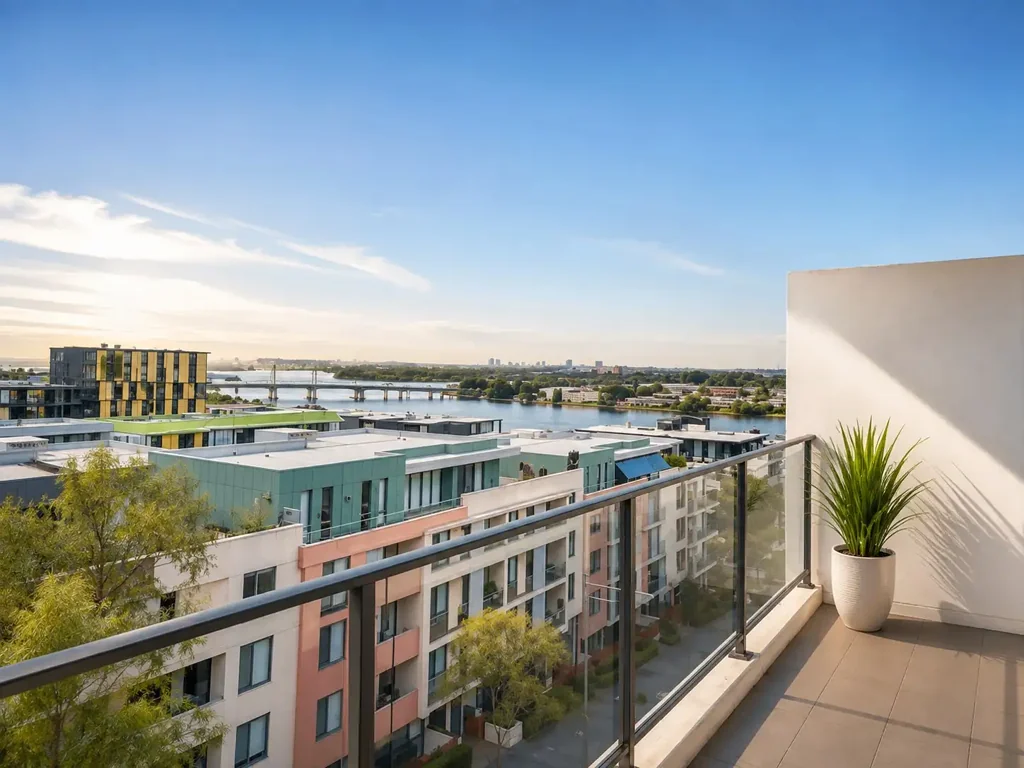 Waterview Two Bed+ Study room with timber floor
