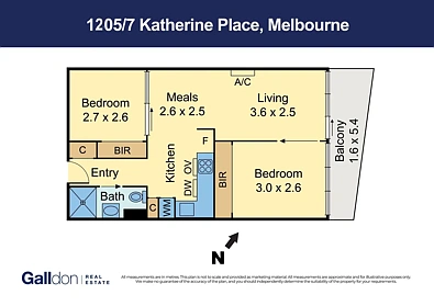 1205/7 Katherine Place, Melbourne, VIC 3000, 2 Bedrooms, 1 Bathrooms, Apartment