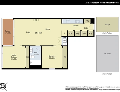 212/74 Queens Road, Melbourne, Melbourne CBD, 2 Kuwarto, 1 Banyo, Apartment