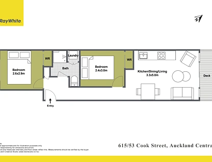 615/53 Cook Street, Auckland Central, Auckland City, 2房, 1浴, Apartment