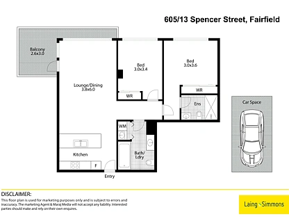 605/13 SPENCER STREET, Fairfield, South Western Suburbs, 2 rūma, 2 rūma horoi, Apartment