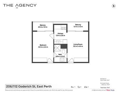 206/112 Goderich Street, East Perth, WA 6004, 1房, 1浴, Apartment