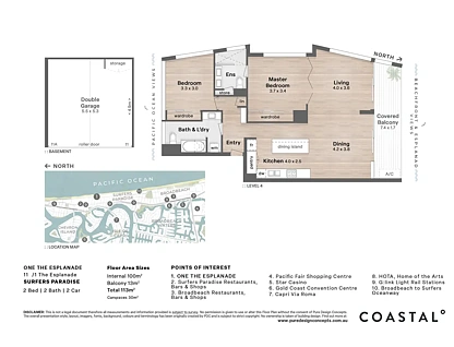 11/1 The Esplanade, Surfers Paradise, Gold Coast, 2 ห้องนอน, 2 ห้องน้ำ, Apartment