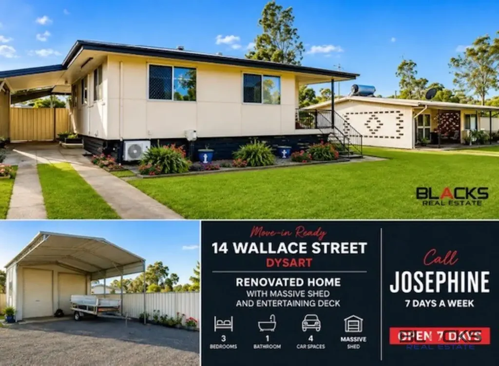Dysart 3房  MOVE-IN READY RENOVATED HOME WITH MASSIVE SHED AND ENTERTAINING DECK