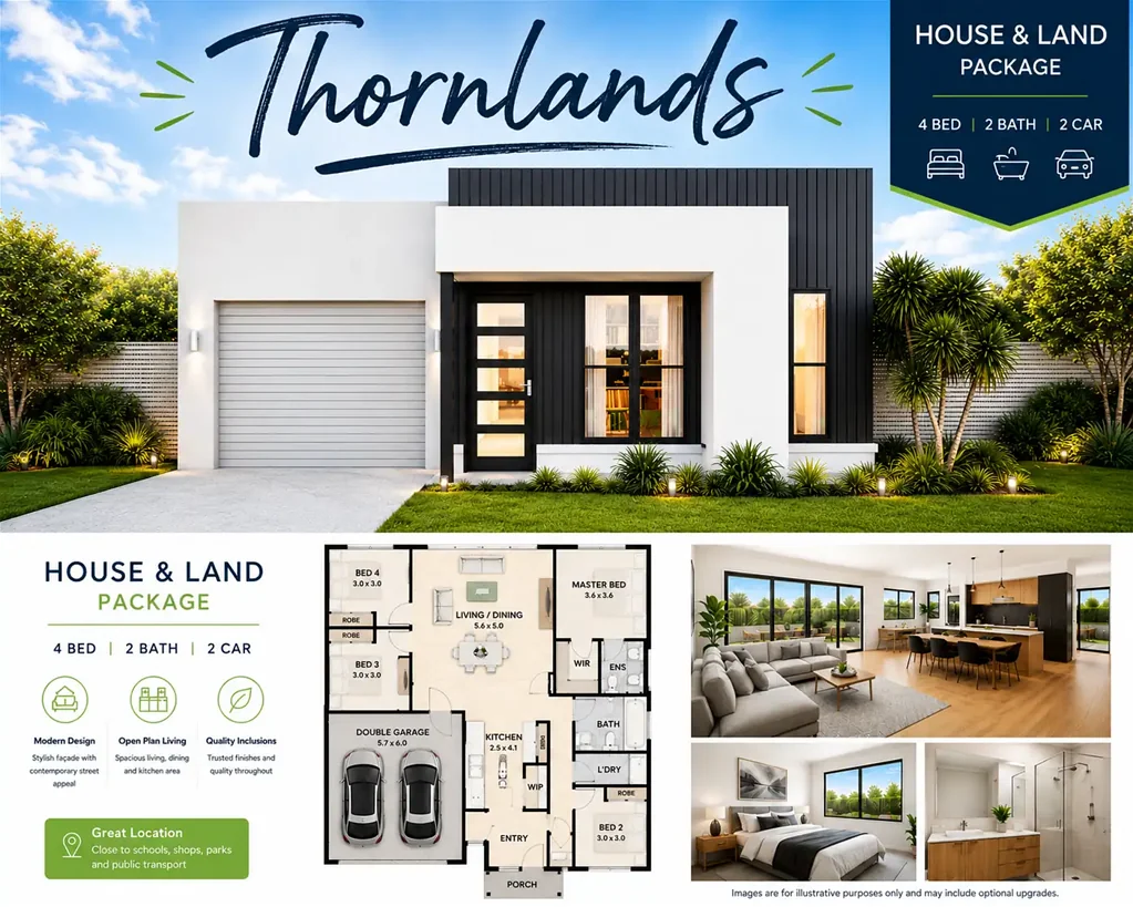 Thornlands 4房 全装修即入即住 3卧2卫独立客厅 石台面优质电器 7星节能 景观车道 海湾近邻 Full Turnkey Living in One of Thornlands' Newest Pockets- H & L Package To Be Built