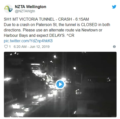 惠灵顿Mt Victoria隧道发生车祸，导致早高峰大塞车
