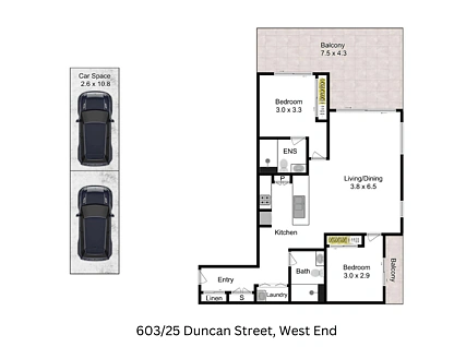 603/25 Duncan Street, West End, Brisbane - Inner City Region, 2房, 2浴, Apartment