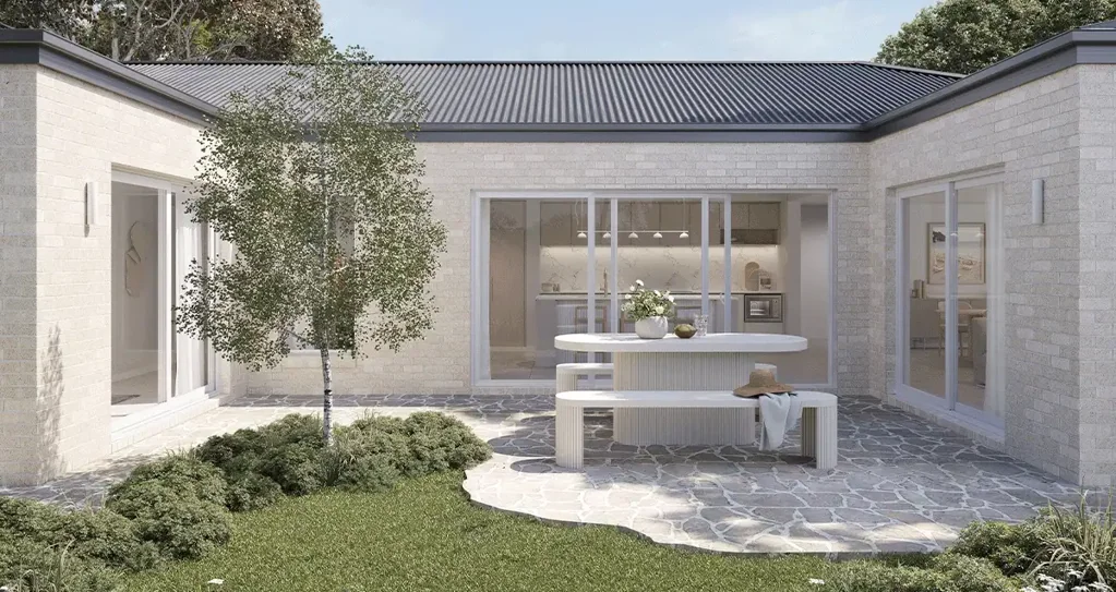 Gisborne 4部屋 A unique home design featuring an internal courtyard.