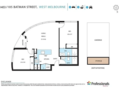 1403/105 Batman Street, West Melbourne, Melbourne CBD, 2房, 2浴, Apartment